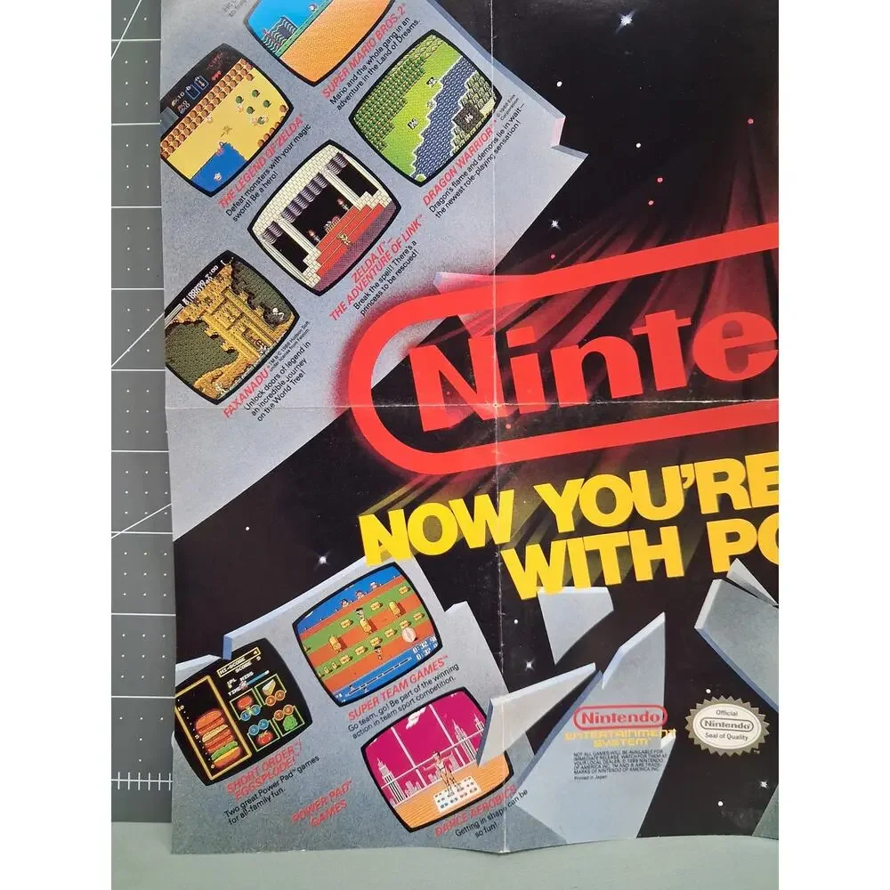 Vintage 1989 NES Nintendo Now Your Playing With Power Insert Promo Poster